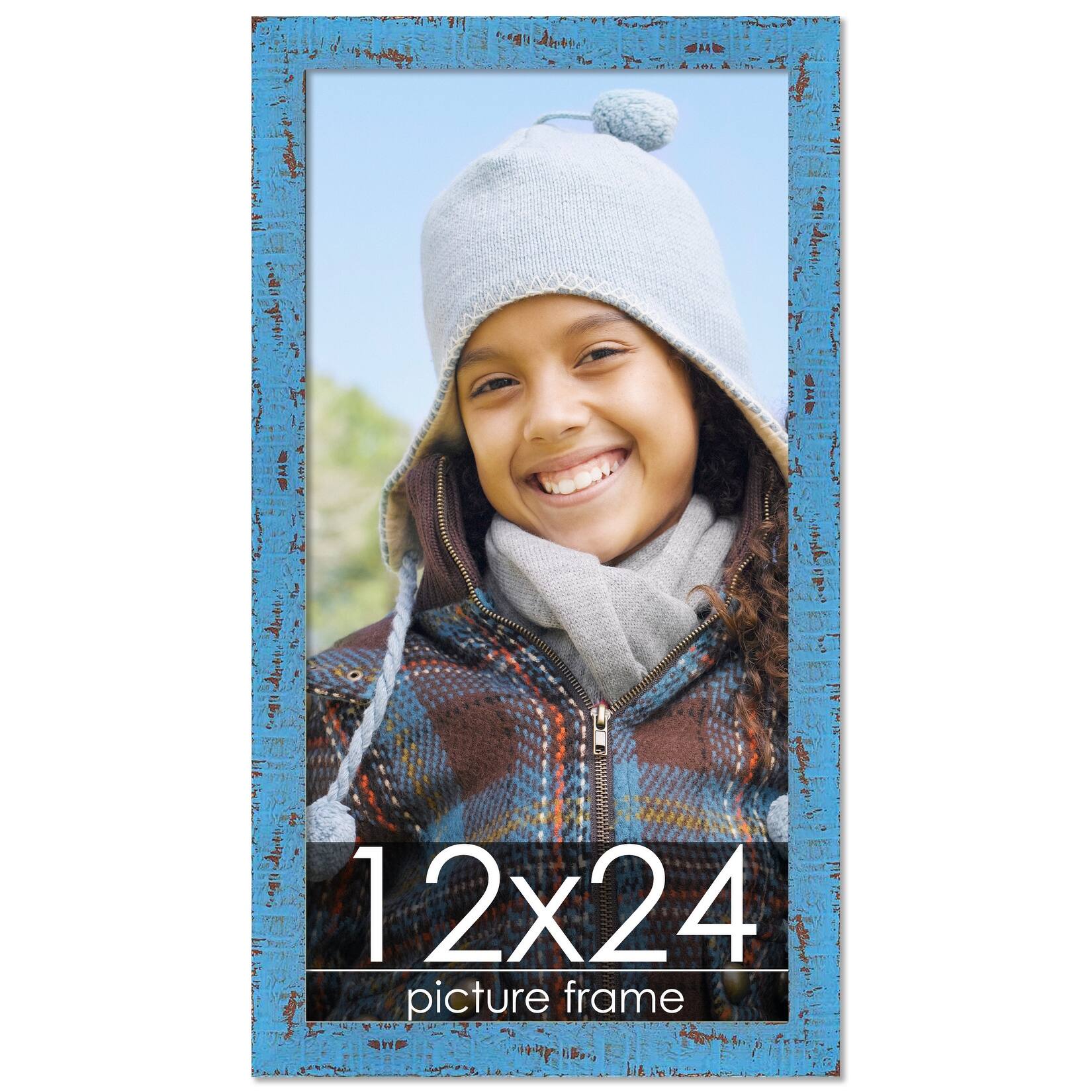 12x24 Shabby Chic / Farmhouse Blue Wood Picture Frame UV Acrylic